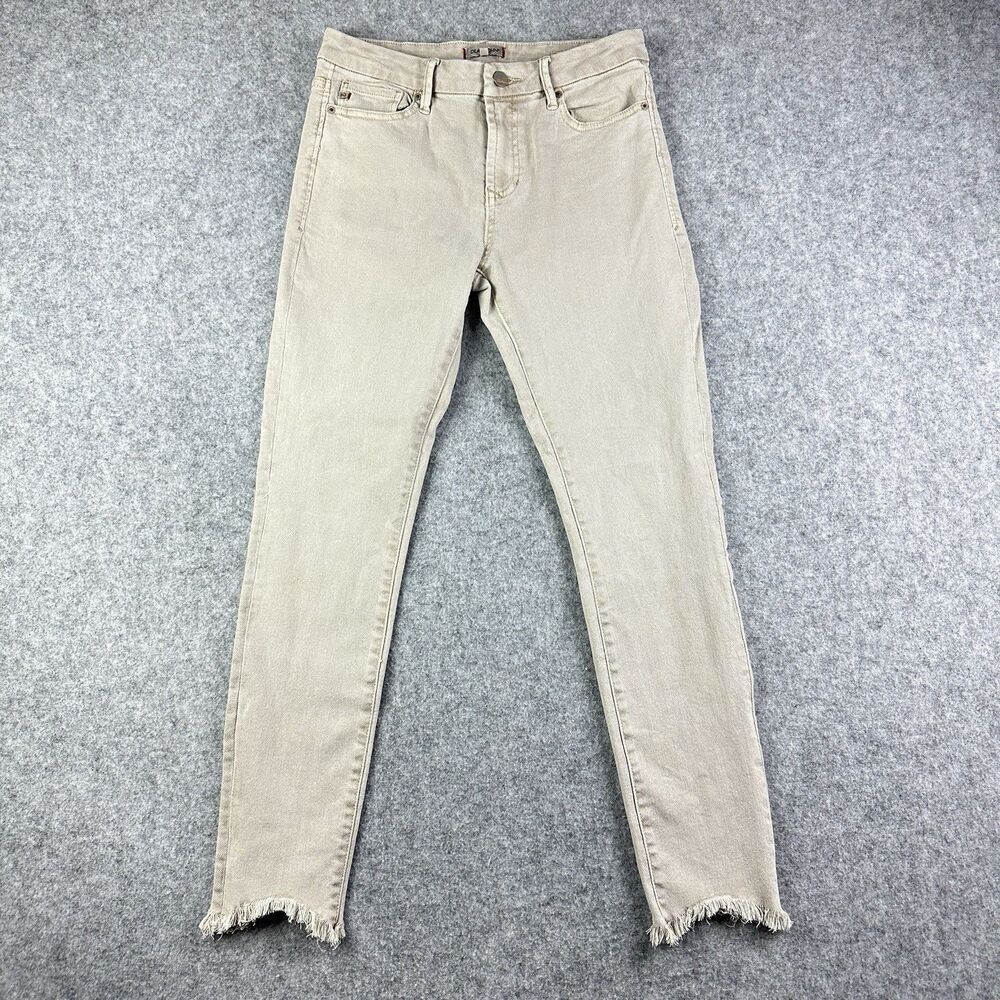 Dear John Gisele High Waisted Skinny Jeans Womens 27 Beige Raw Hem Boho Stretch